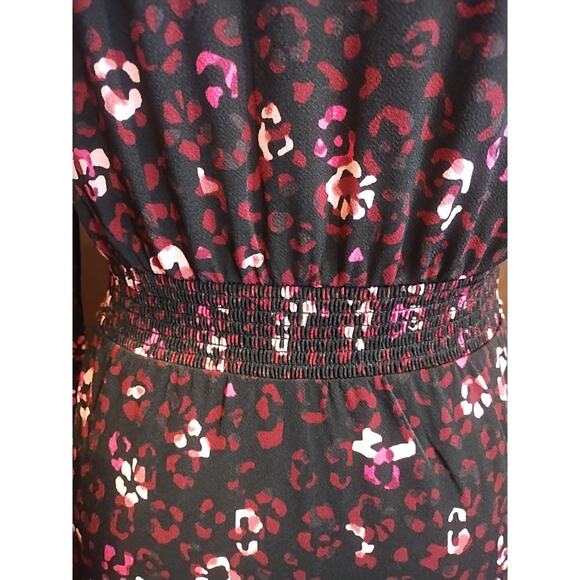 Talbots Midi Dress Women's XS Black Pink Ditsy Floral Fit & Flare Stretch Luxury - Picture 7 of 9